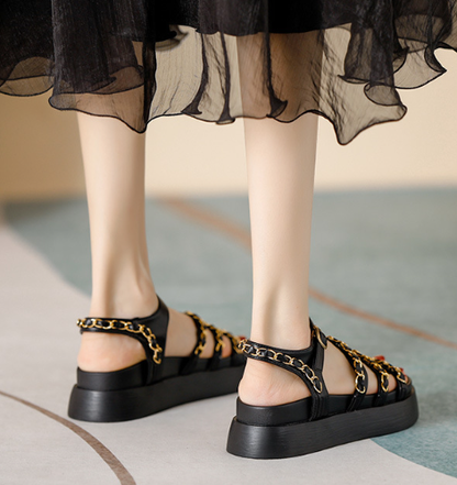 Comfotable Pu Chain Adjusting Buckle Thick Bottom Sandals