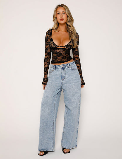 CHRISTY LONG SLEEVE TOP - BLACK : LACE