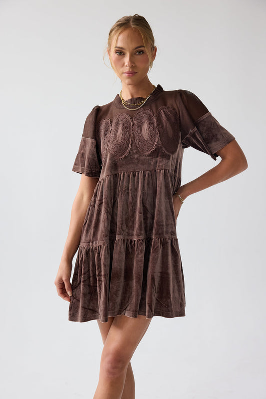 Banks Velvet Mini Dress in Brown - FINAL SALE