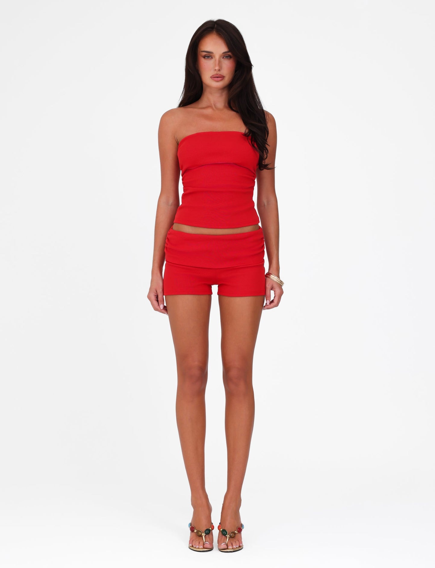 HARRIETT RIB TUBE TOP - RED