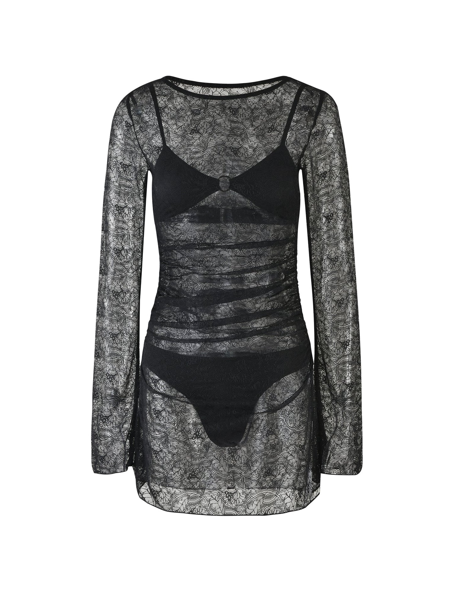 ALAYNA THREE PIECE MINI DRESS - BLACK : BLACK LACE