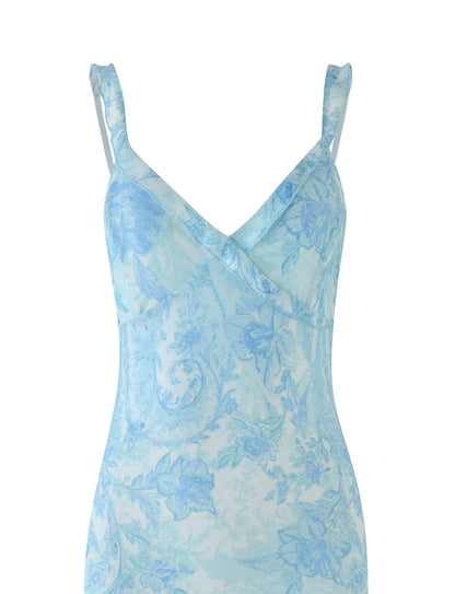 GUILIANNA FRILL MAXI DRESS - BLUE : FLORAL : TAPESTRY