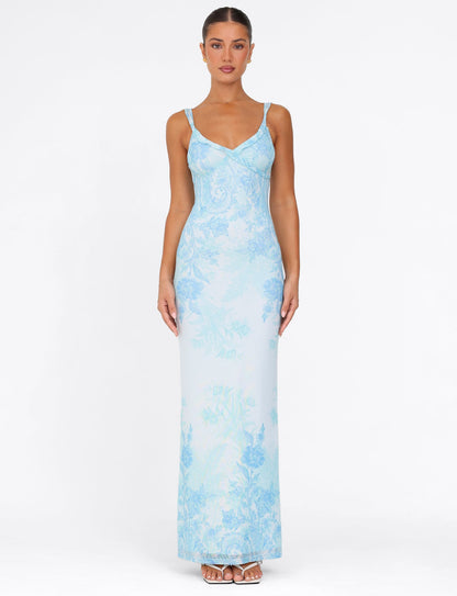 GUILIANNA FRILL MAXI DRESS - BLUE : FLORAL : TAPESTRY