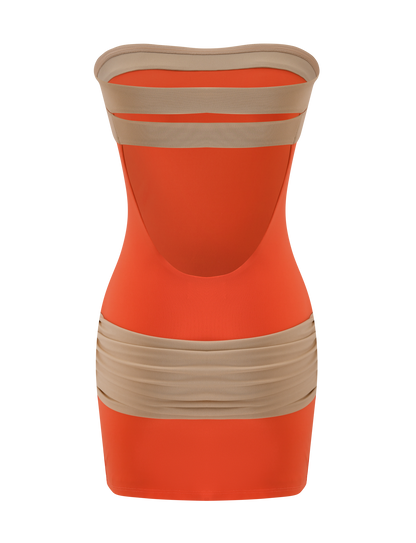 EOS MINI DRESS - PERSIMMON AND TAUPE
