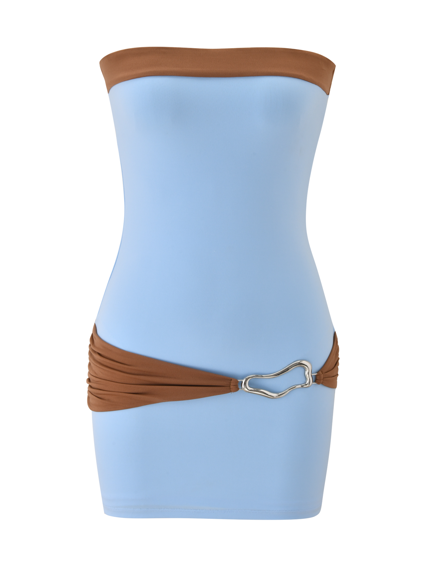 EOS MINI DRESS - SOFT BLUE AND MOCHA