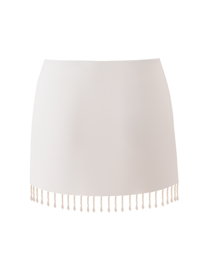 AUBRIELLA TASSLE MINI SKIRT - CREAM