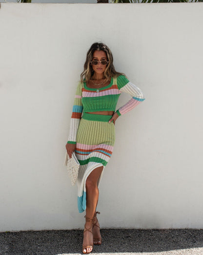 Encanto Cotton Knit Striped Midi Skirt
