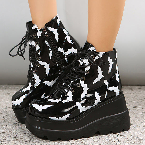 Black Platform Lace-Up Motorcycle Boots