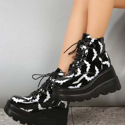 Black Platform Lace-Up Motorcycle Boots