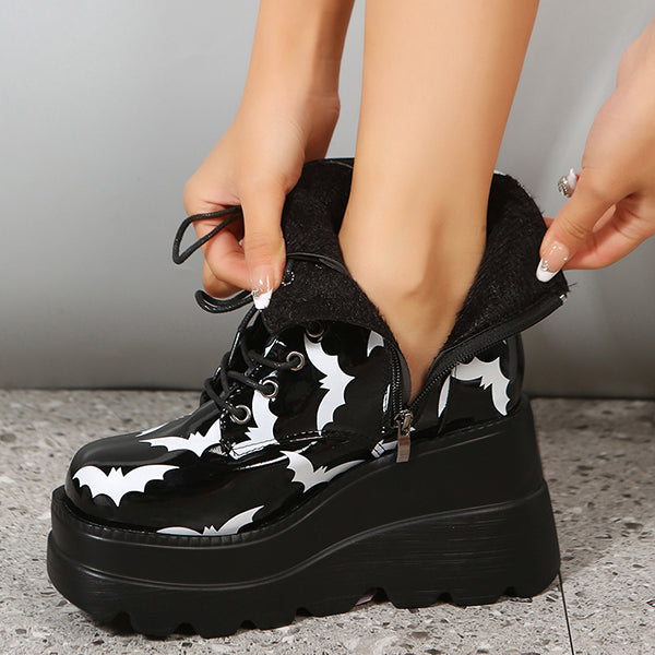 Black Platform Lace-Up Motorcycle Boots