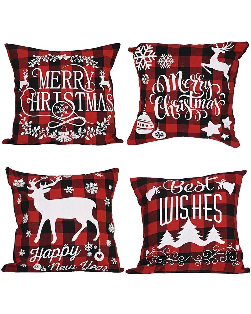 1pc Christmas Plaid Pillow Cover 18x18inch Farmhouse Pillow Cover Holiday Rustic Linen Pillow Case Sofa Couch Throw Christmas Decoration