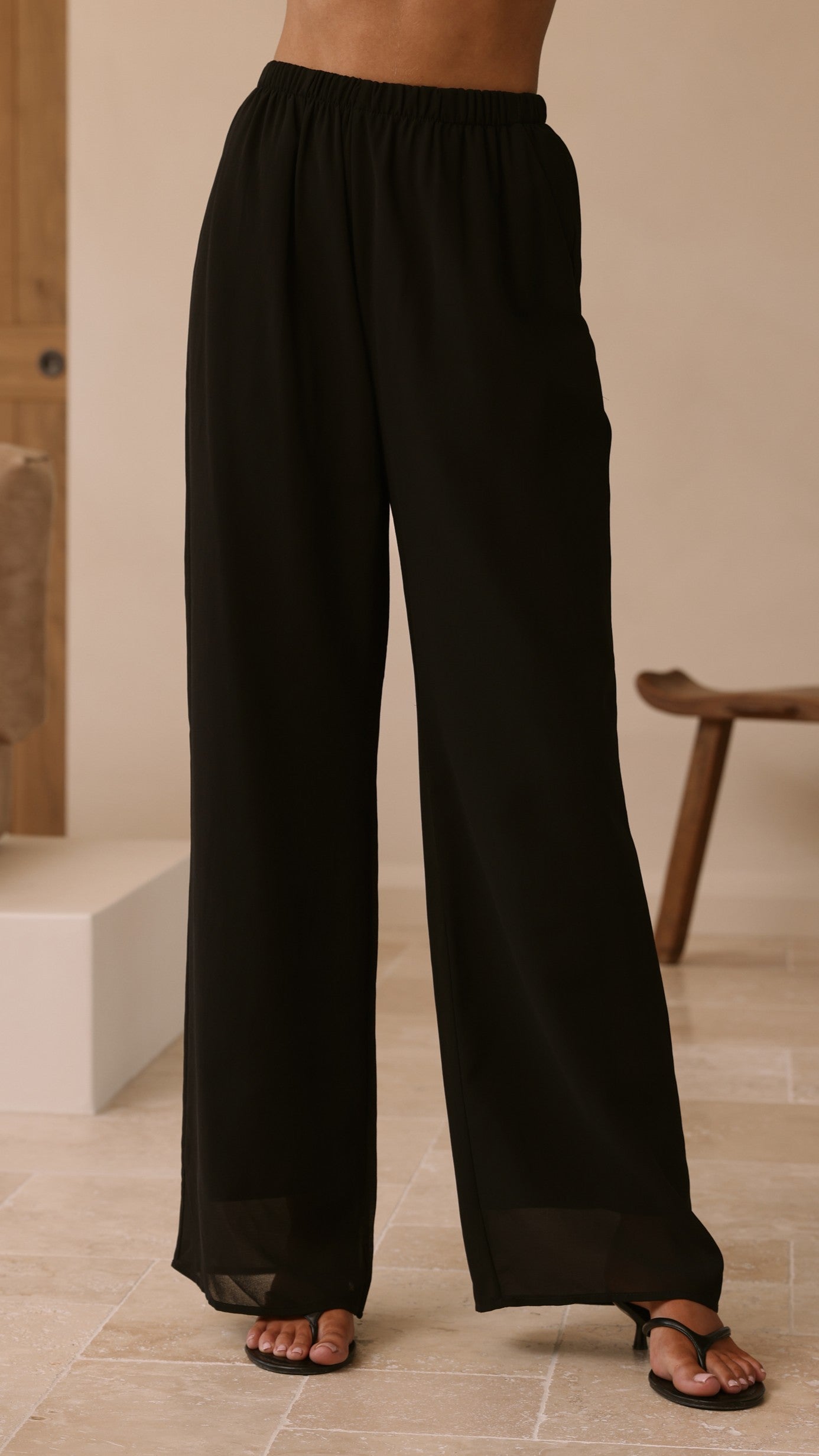 Zabrina Semi Sheer Strapless Top and Pants Set - Black