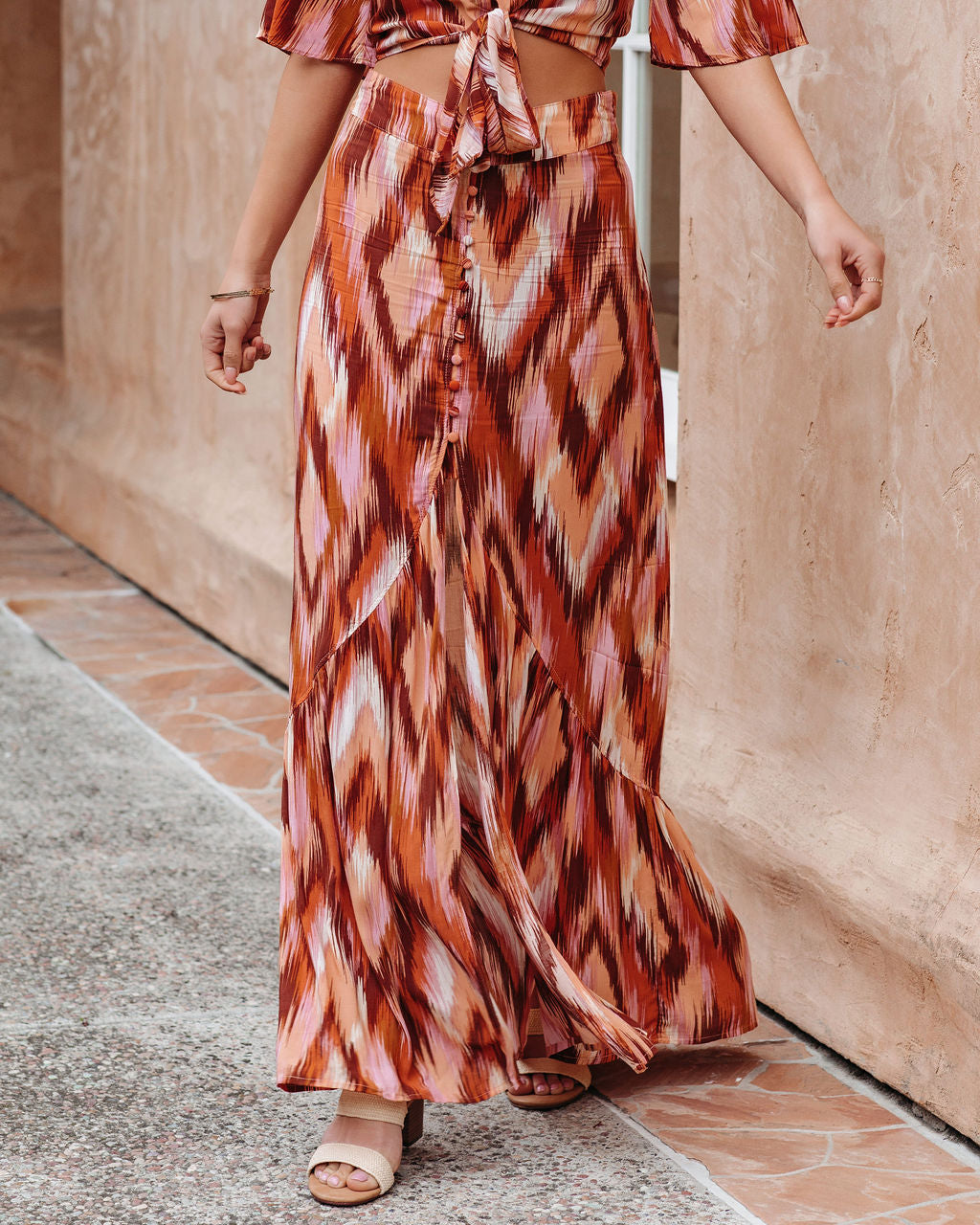 Bowan Printed Button Down Maxi Skirt