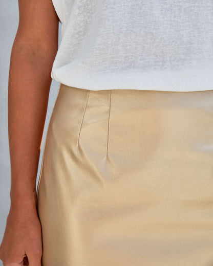 Draco Faux Leather Metallic Mini Skirt - Gold